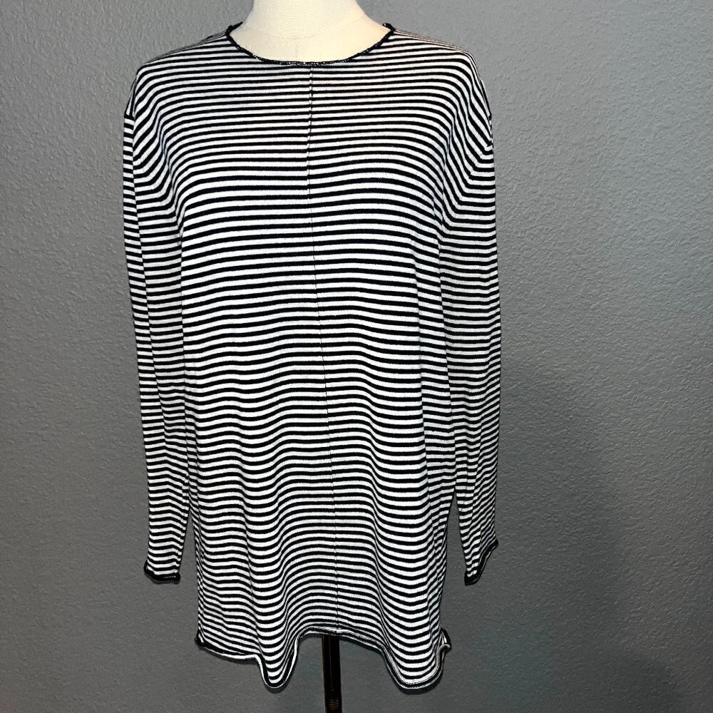 THE UPSIDE -Australia - Blue & White Stripe Arrow Embroidered SleeveTee Tunic XS